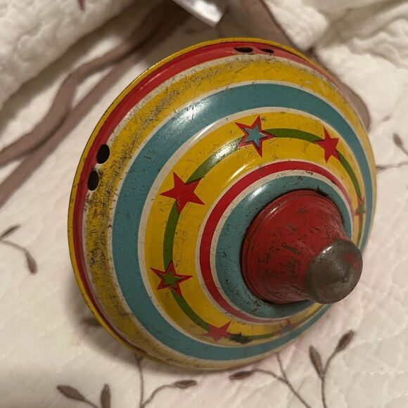 Vintage 1930s Spinning Top Toy Tin & Wood - Picture 9 of 13